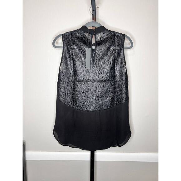 Krisa Revolve Black Mock Neck Sleeveless Top with V Lace Detail Size Medium NWT - Picture 3 of 8